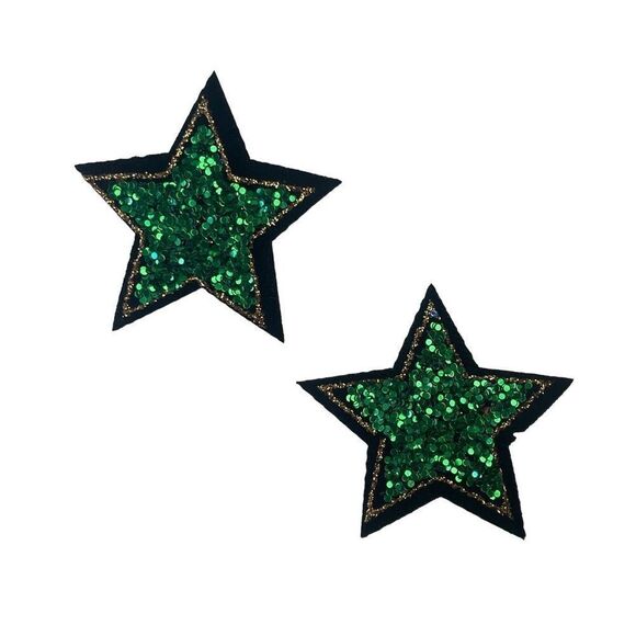2 Pc. Green Glitter Sparkle Star Patches - Picture 1 of 3